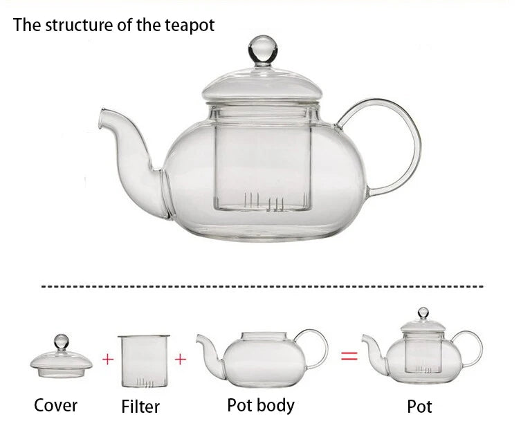 High quality Heat Resistant Glass Tea Pot,Practical Bottle Flower Tea Cup Glass Teapot with Infuser Tea Leaf Herbal Coffee