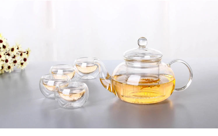 High quality Heat Resistant Glass Tea Pot,Practical Bottle Flower Tea Cup Glass Teapot with Infuser Tea Leaf Herbal Coffee